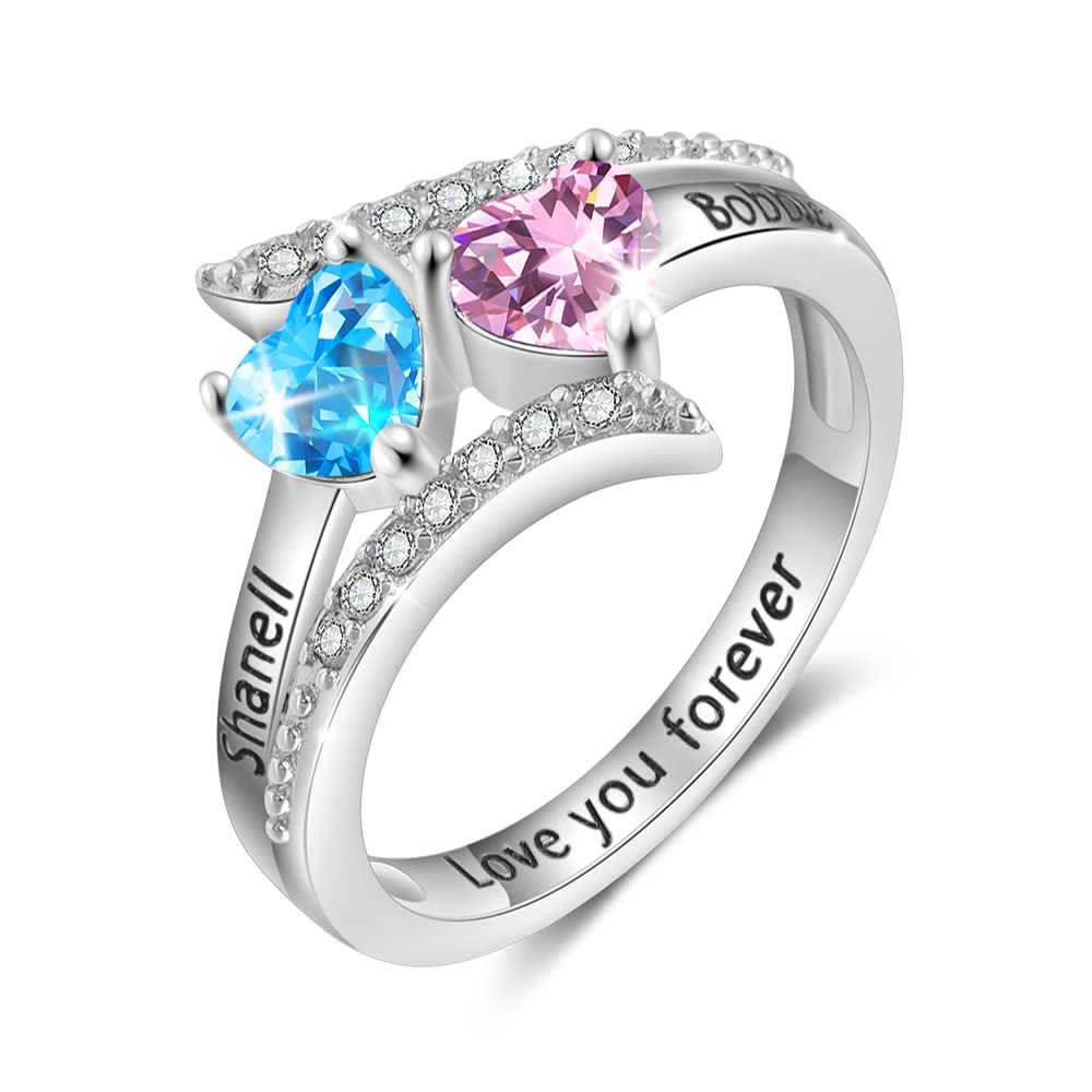 Olivenorma Mom And Daughter Gifts Heart Birthstone Engraving Ring