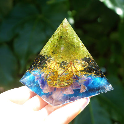 Olivenorma Peridot Amethyst With Black Tourmaline Orgone Pyramid