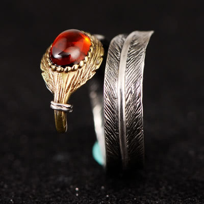 Olivenorma S925 Silver Curved Feather Shape Open Ring