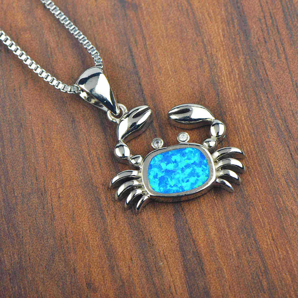 Olivenorma Blue Opal Small Crab Pendant Necklace