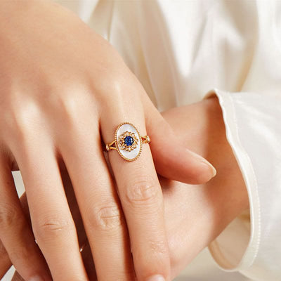 Olivenorma Nacre Sapphire White Zircon Adjustable Ring