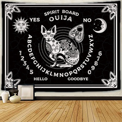 Olivenorma Sun Moon Tattoo Cat Meditation Wall Hanging Tapestry