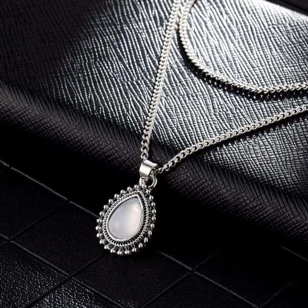 Olivenorma Drop Shape Moonstone Double Choker Necklace