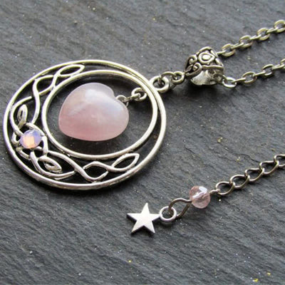 Olivenorma Bohemia Rose Quartz Heart Moon Star Necklace