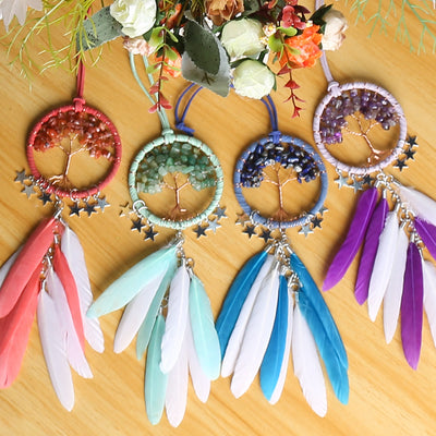 Olivenorma Tree of Life Gemstone Dream Catcher Hanging Ornament