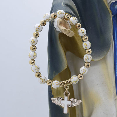 Olivenorma White Jade Cross Beaded Bracelet