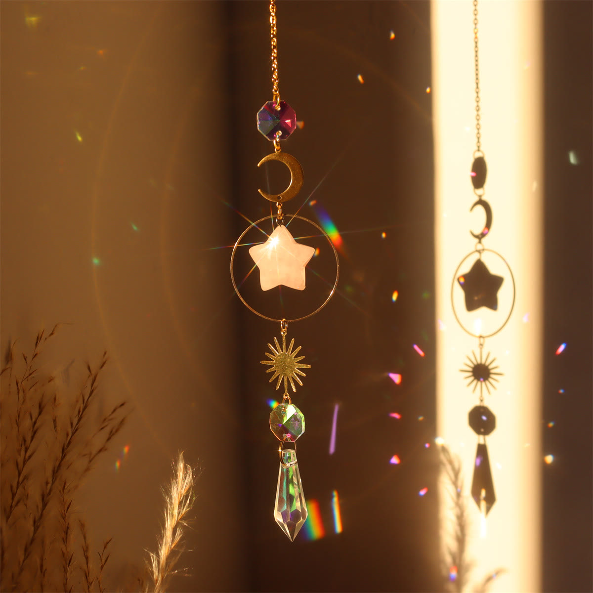 Olivenorma Crystal Suncatcher Star Moon Pendant Wind Chime