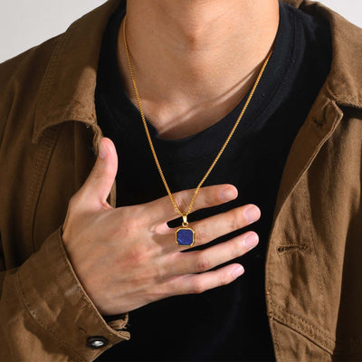 Olivenorma Square Pendant Men Long Sweater Chain Necklace