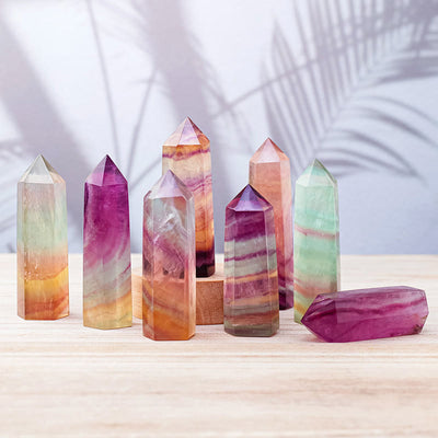 Olivenorma Natural Rainbow Fluorite Hexagonal Pillars Crystal Wands