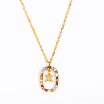 Olivenorma Zircon Openwork Oval Constellation Zodiac Necklace