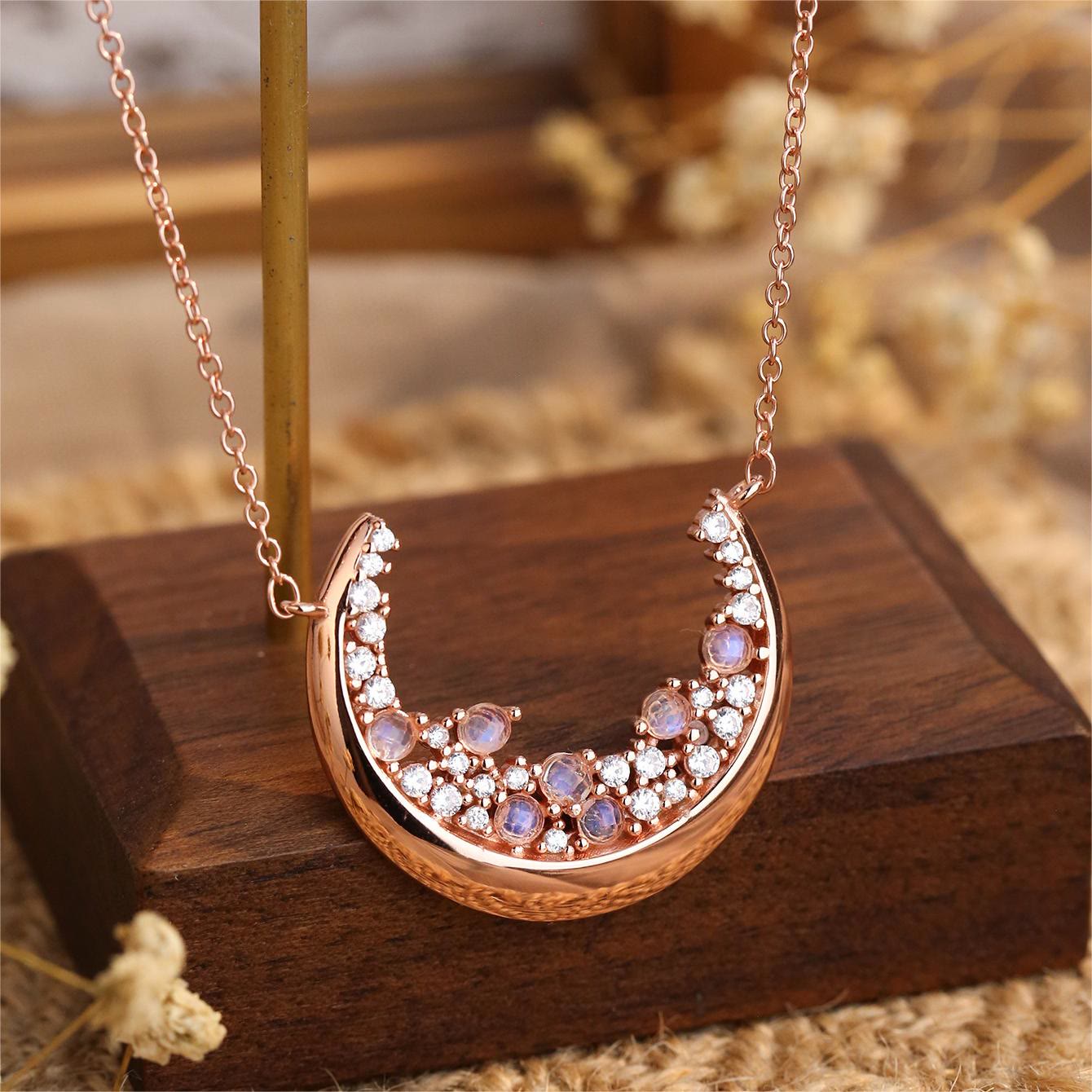 Olivenorma Natural Moonstone Crescent Design Pendant S925 Necklace