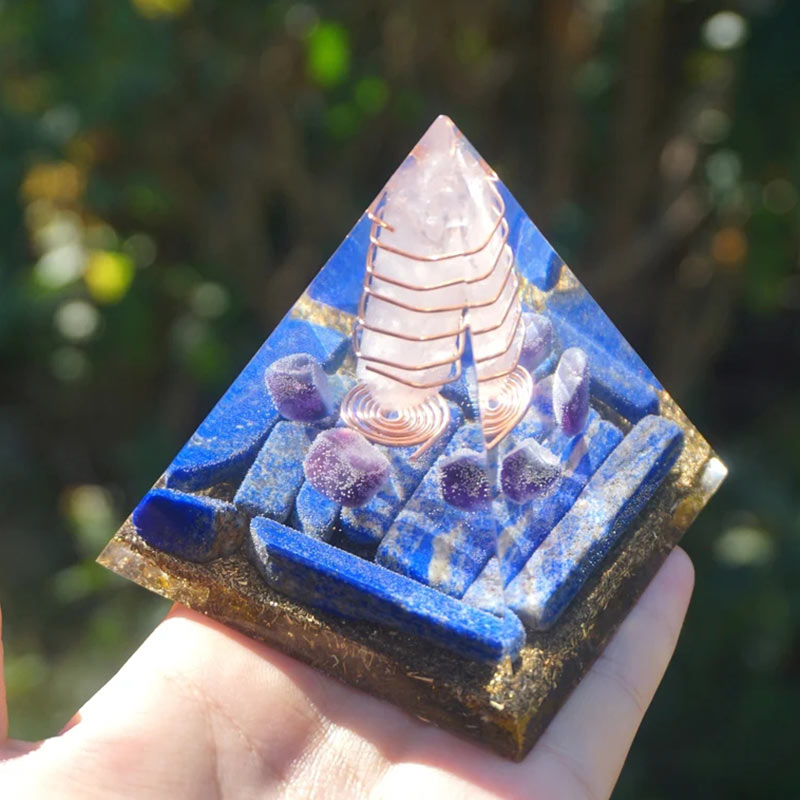 Olivenorma Rose Quartz Pillar With Lapis Lazuli Orgone Pyramid