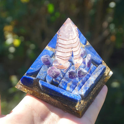 Olivenorma Rose Quartz Pillar With Lapis Lazuli Orgone Pyramid