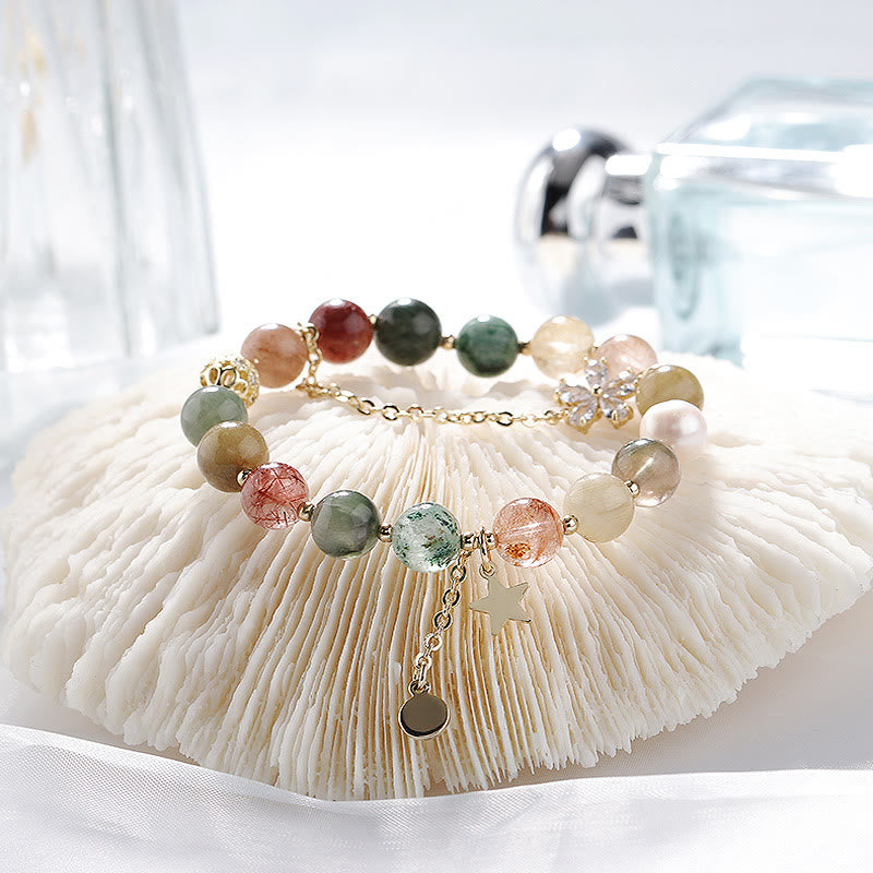 Olivenorma Gold Rutilated Quartz Tourmaline Star Moon Beaded Bracelet