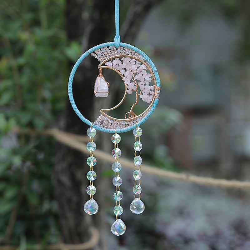 Olivenorma Rose Quartz Moon Pendant Sun Catcher Wind Chime