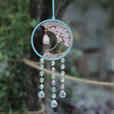 Olivenorma Rose Quartz Moon Pendant Sun Catcher Wind Chime