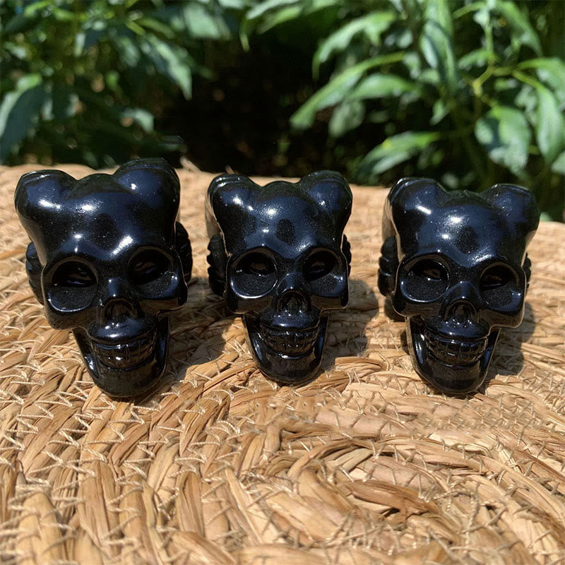 Olivenorma 40mm Obsidian Gemstone Decoration Horned Crystal Skull