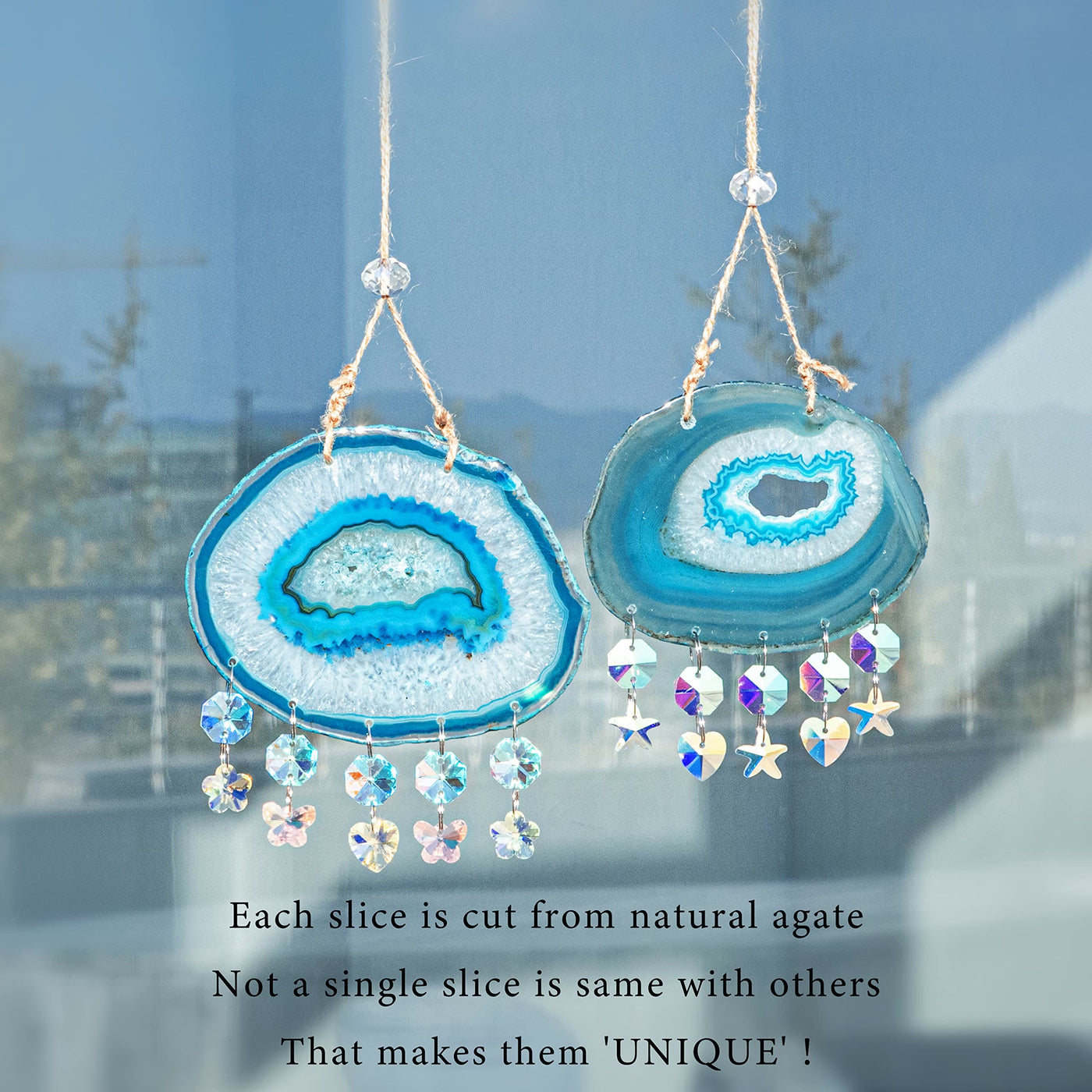 Olivenorma Blue Agate Hanging Suncatcher Ornament Wind Chime