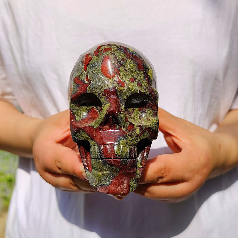 Olivenorma 10cm Dragon Blood Stone Gemstone Decoration Crystal Skull