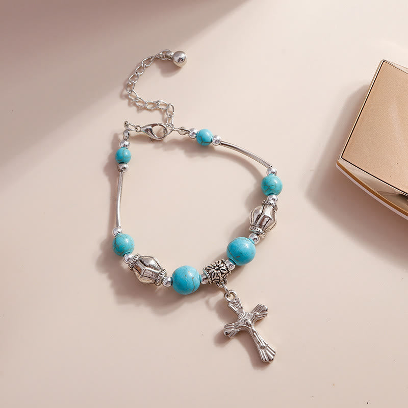 Olivenorma Turquoise Beaded Cross Pendant Bracelet