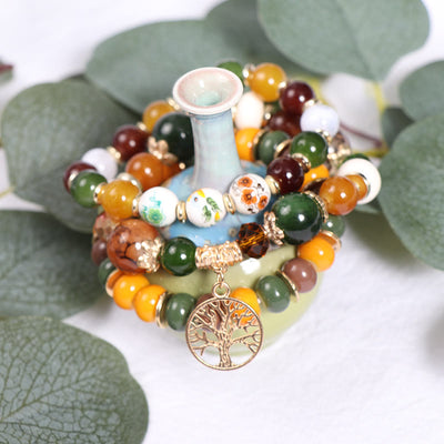 Olivenorma Boho Handmade Tree Of Life Crystal Bracelet Set