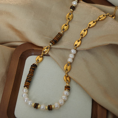 Olivenorma Natural Tiger Eye Freshwater Pearl Jewelry Set