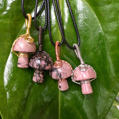 Olivenorma Hand Wound Natural Crystal Mushroom Necklace