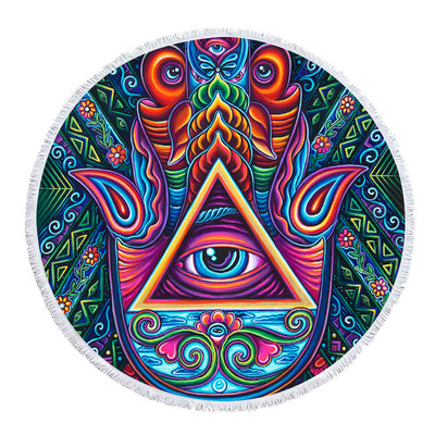 Olivenorma Evil Eye Hamsa Round Beach Towel Tapestry