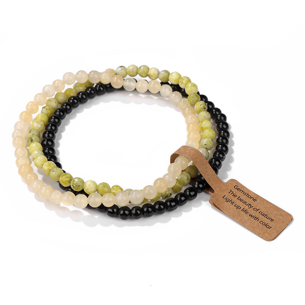 Olivenorma 3Pcs 4mm Natural Stone Beaded Bracelet Set