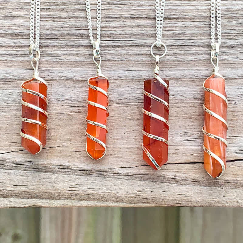 Olivenorma Carnelian Hexagonal Prism Bullet Head Crystal Necklace