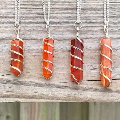 Olivenorma Carnelian Hexagonal Prism Bullet Head Crystal Necklace