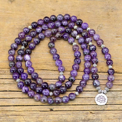 Olivenorma Amethyst Lotus Symbol Mala Necklace Bracelet