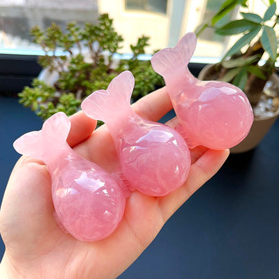 Olivenorma Natural Rose Quartz Baby Whale Carving Gemstone Decoration