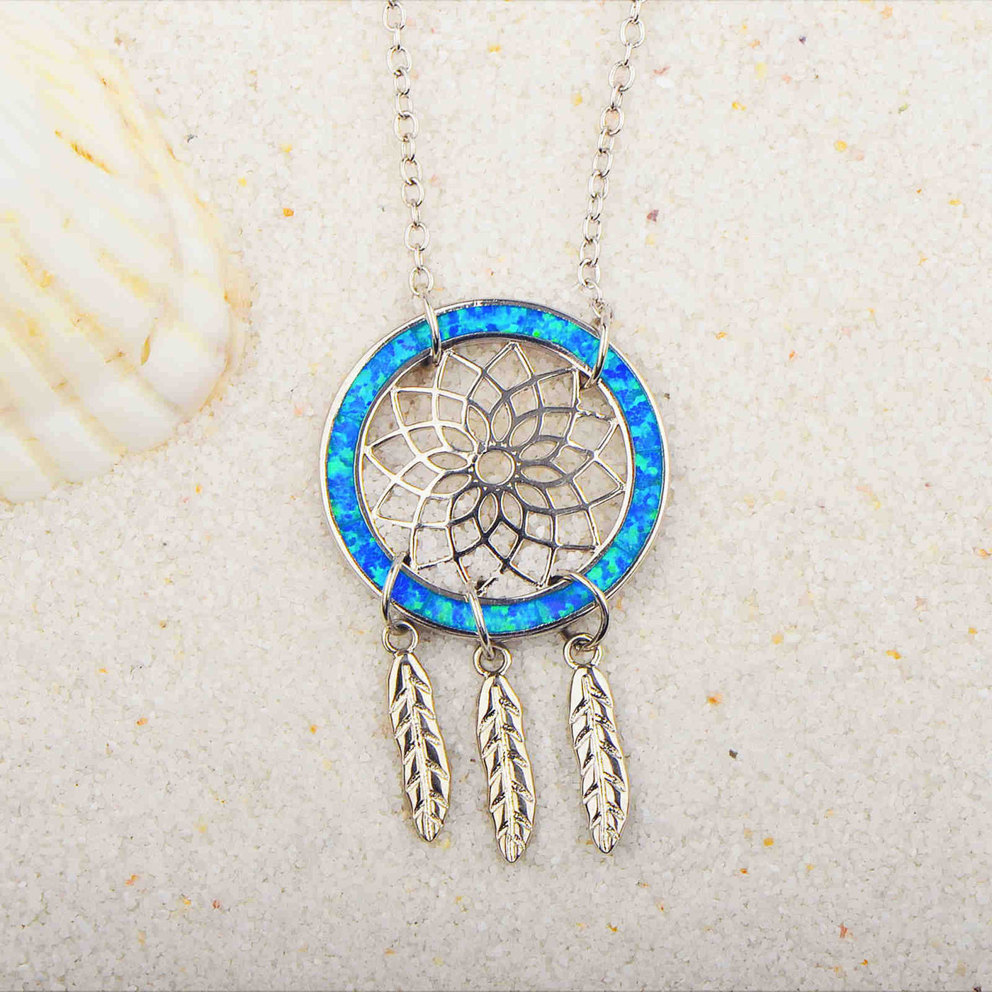 Olivenorma Blue Opal Dream Catcher Necklace