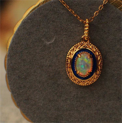 Olivenorma Natural Opal Inlay Pendant Necklace