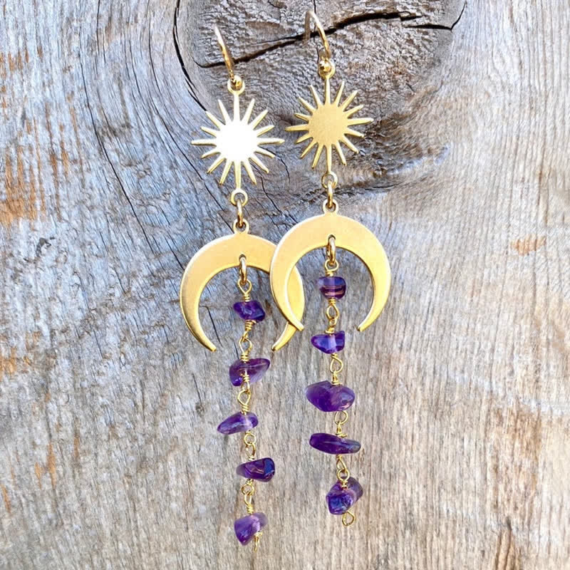 Olivenorma Amethyst Clear Crystal Sun Tassel Earrings