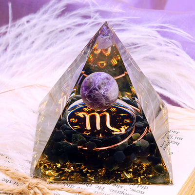 Olivenorma Amethyst Sphere With Obsidian Zodiac Scorpio Orgone Pyramid