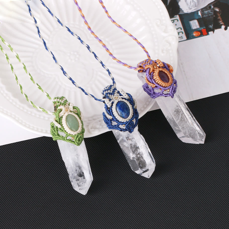 Olivenorma Clear Quartz Braided Rope Natural Stone Pendant Necklace