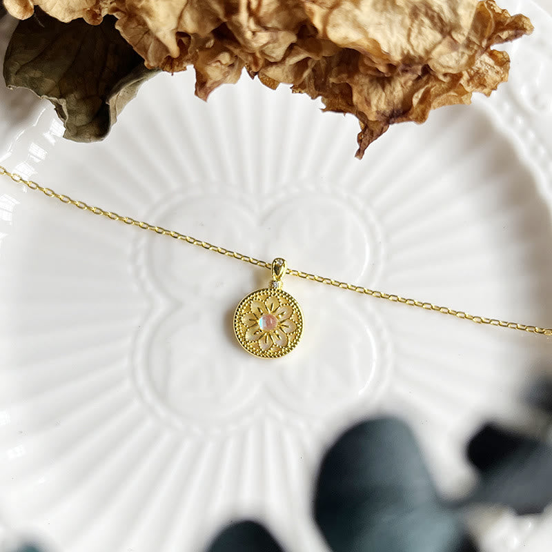 Olivenorma Moonstone Flower Round Pendant Necklace