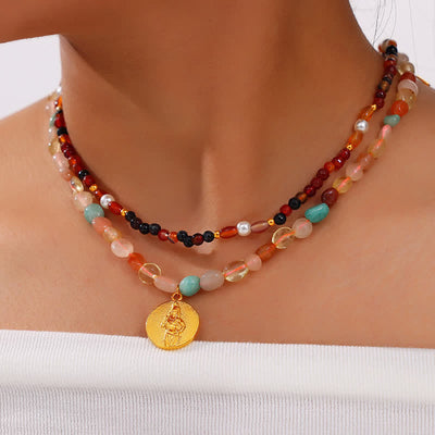 Olivenorma Colored Natural Stone Titanium Steel Necklace