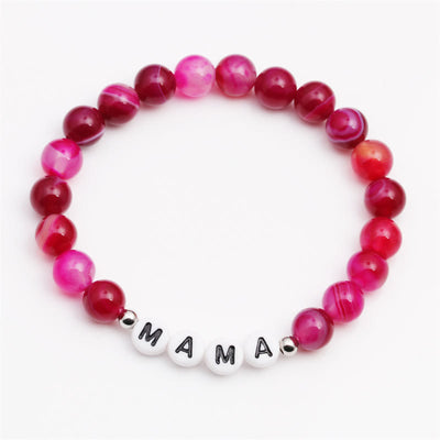 Olivenorma "MOM" Rose Red Agate Beaded Bracelet