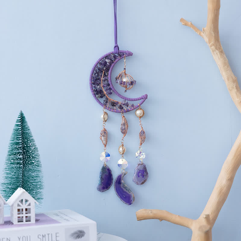 Olivenorma Amethyst Purple Agate Moon Pendant Wind Chime