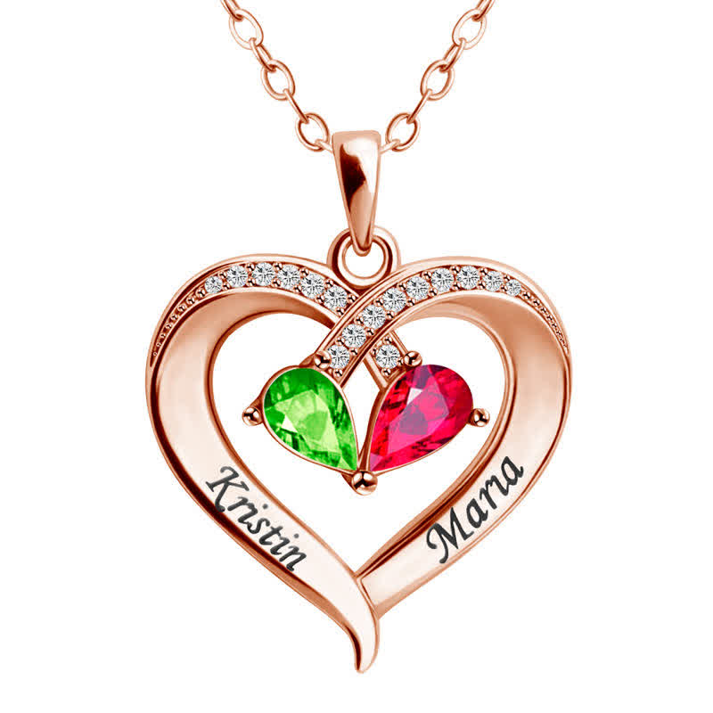 Olivenorma Personalized and Engraved Heart Love Birthstones Necklace