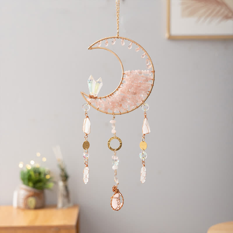 Olivenorma Rose Quartz Clear Crystal Moon Suncatcher Wind Chime