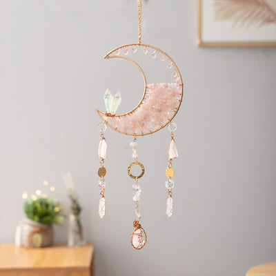 Olivenorma Rose Quartz Clear Crystal Moon Suncatcher Wind Chime