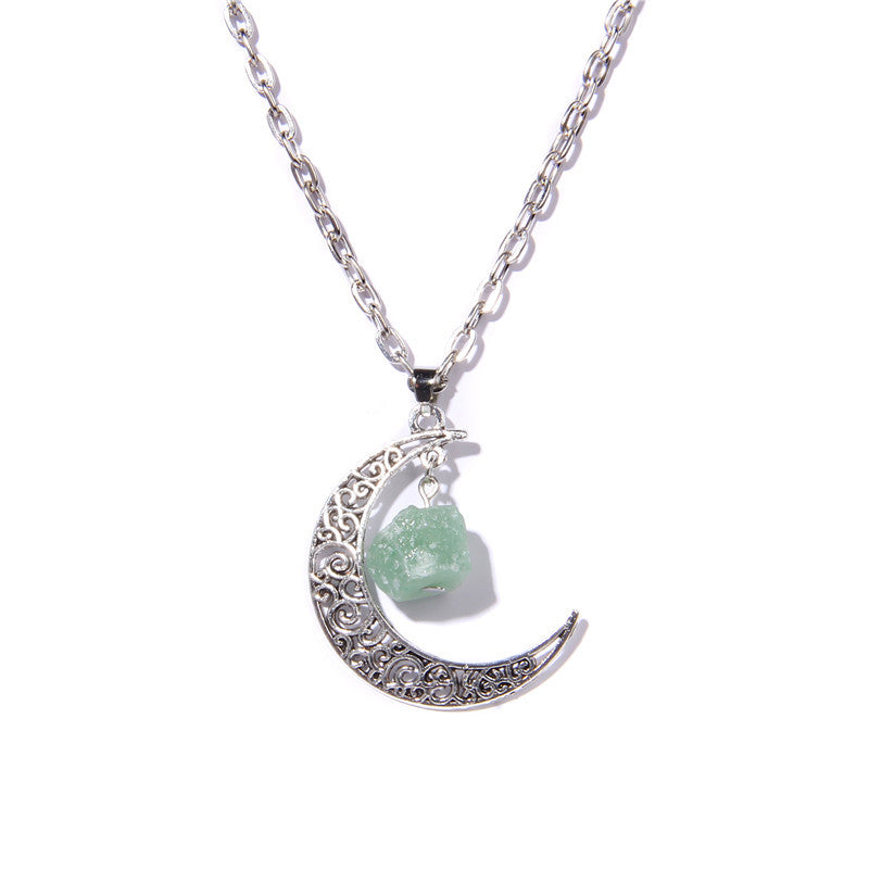 Olivenorma Silver Moon Natural Stone Pendant Necklace