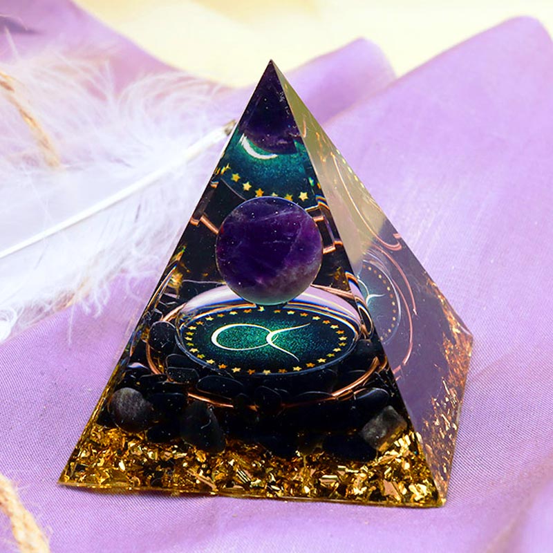 Olivenorma Amethyst Sphere With Obsidian Zodiac Taurus Orgone Pyramid