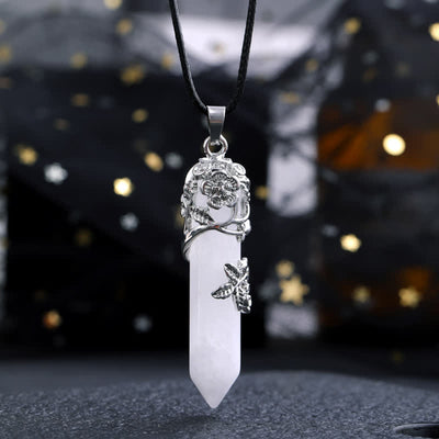 Olivenorma Crystal Stone Hexagonal Column Flower Pendant Gemstone Necklace