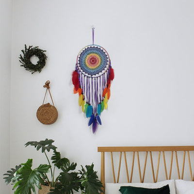 Olivenorma Rainbow Feather Beaded Black Onyx Dream Catcher