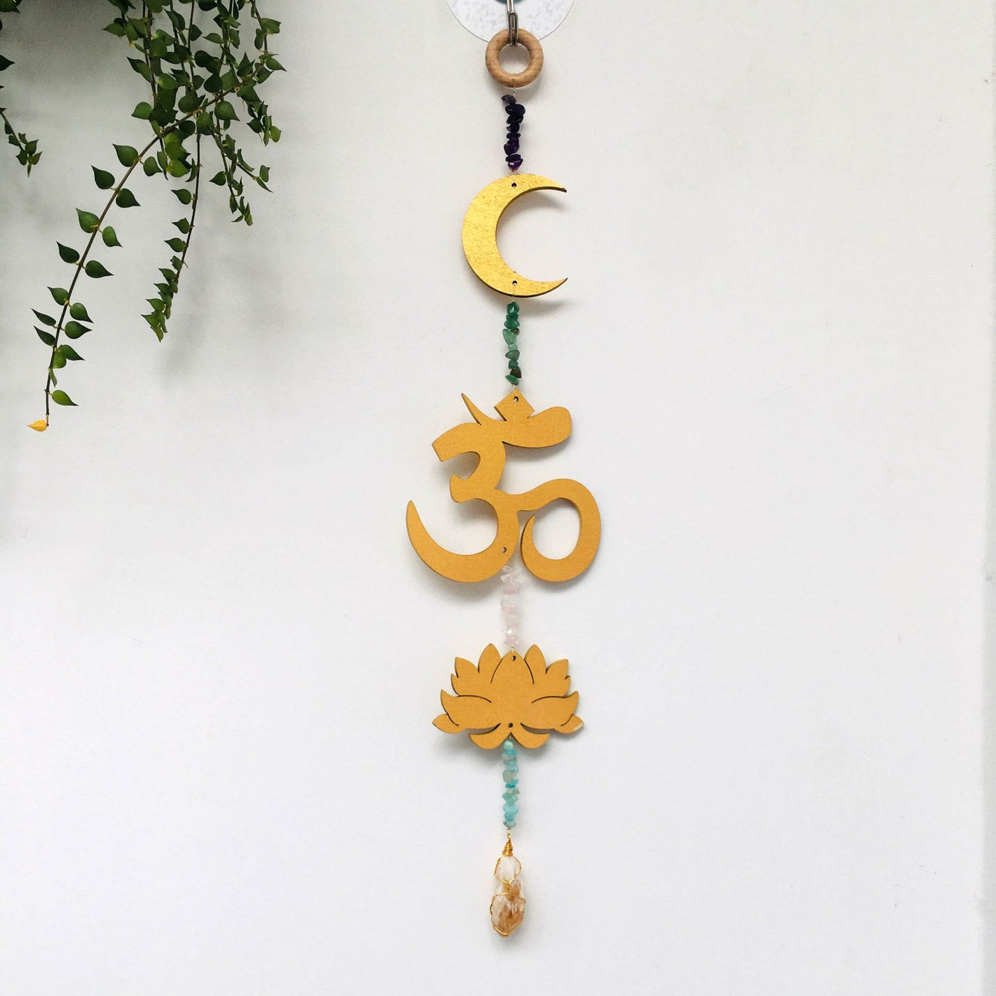 Olivenorma Rainbow Gemstone Lotus OM Moon Wall Decor